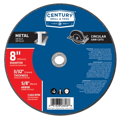 Century Drill & Tool 8 in. x 3/32 in. Metal Cutting Wheel 08808 Case of 5