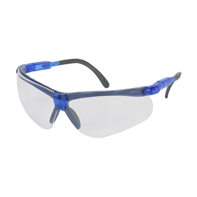 Safety Works Anti-Scratch/Anti-Fog Padded Brow Guard Safety Glasses with Blue Frame Clear Lens 10041055 Case of 12