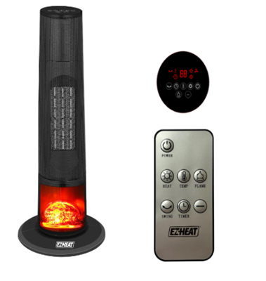 EZ Heat 1500 Watt 24.5â€ Tower Heater w/ 3D Flame 32561
