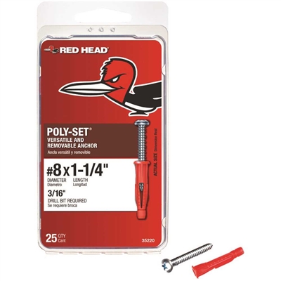 Red Head 35303 Hammer Set 1/4" x 1-1/2" Light Duty Anchor 100 pack 