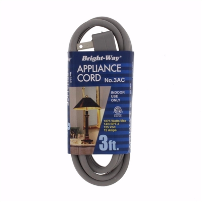 Bright-Way 3 ft Appliance Extension Cord 3AC Case of 10