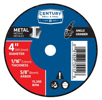 Century Drill & Tool 4 in. x 1/16 in. Thin Metal Cutting Wheel 75512 Case of 10