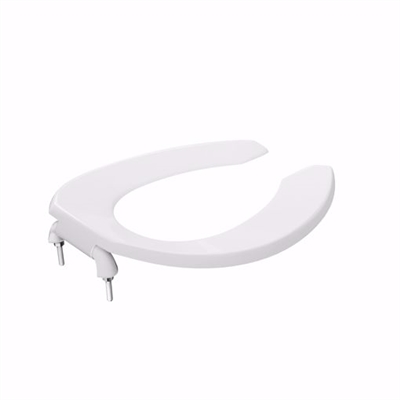 Jones Stephens White Plastic Toilet Seat, Open Front less Cover, Self-Sustaining Check Hinges, Elongated C106SSC00