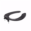 Jones Stephens Black Plastic Toilet Seat, Open Front less Cover, Self-Sustaining Check Hinges, Elongated C106SSC90