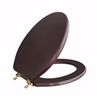 Jones Stephens Mahogany Designer Wood Toilet Seat with Piano Finish, Closed Front with Cover, Polished Brass Hinges, Elongated C2B1E16BR