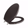 Jones Stephens Dark Brown Designer Wood Toilet Seat with Piano Finish, Closed Front with Cover, Brushed Nickel Hinges, Elongated C2B1E18BN