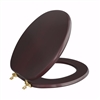 Jones Stephens Mahogany Designer Wood Toilet Seat with Piano Finish, Closed Front with Cover, Polished Brass Hinges, Round C2B1R16BR