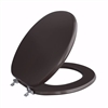 Jones Stephens Dark Brown Designer Wood Toilet Seat with Piano Finish, Closed Front with Cover, Chrome Hinges, Round C2B1R18CH