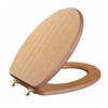 Jones Stephens Natural Oak Designer Wood Toilet Seat, Closed Front with Cover, Polished Brass Hinges, Elongated C3B2E117BR