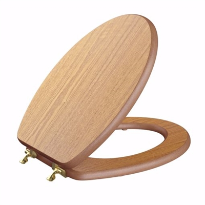 Jones Stephens Natural Oak Designer Wood Toilet Seat, Closed Front with Cover, Polished Brass Hinges, Elongated C3B2E117BR