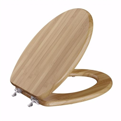 Jones Stephens Rattan Designer Wood Toilet Seat, Closed Front with Cover, Brushed Nickel Hinges, Elongated C3B2E220BN