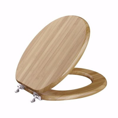 Jones Stephens Rattan Designer Wood Toilet Seat, Closed Front with Cover, Brushed Nickel Hinges, Round C3B2R220BN