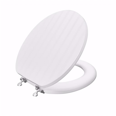 Jones Stephens White Bead Board Designer Wood Toilet Seat, Closed Front with Cover, Chrome Hinges, Round C3B4R400CH