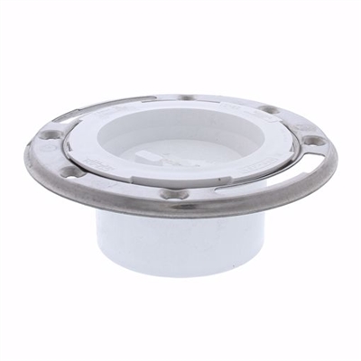 Jones Stephens 3" x 4" PVC Closet Flange with Stainless Steel Ring and Knockout C57034