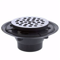 Jones Stephens 2 inch x 3 inch PVC Shower Drain with 2 inch PVC Spud and 4-1/4 inch Round Stainless Steel Strainer D50001