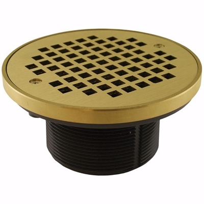 Jones Stephens 3-1/2" IPS PVC Spud with 5" Polished Brass Strainer with Ring D56213