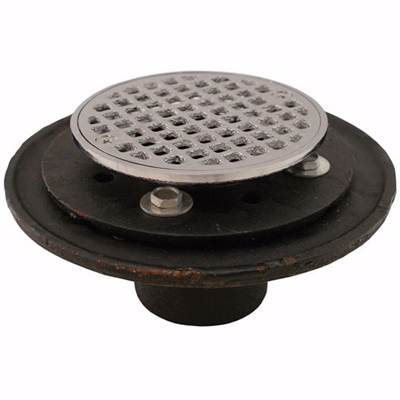 Jones Stephens 2 inch No Hub Shower/Floor Drain with 6-1/2 inch Pan and 6 inch Chrome Plated Cast Round Strainer D60209