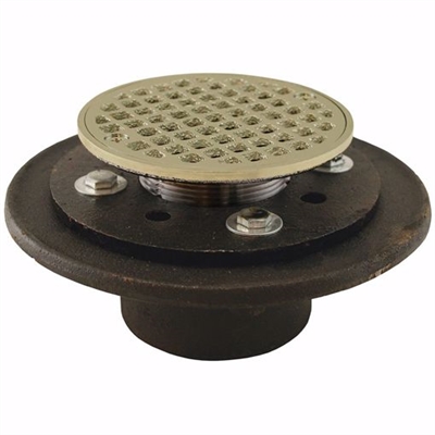 Jones Stephens 2 inch Inside Caulk Shower/Floor Drain with 6-1/2 inch Pan and 6 inch Polished Brass Cast Round Strainer D60212