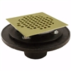 Jones Stephens 2 inch No Hub Shower/Floor Drain with 6-1/2 inch Pan and 4 inch Polished Brass Cast Square Strainer D60413