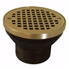 Jones Stephens 3-1/2" IPS Cast Iron Spud for Heavy Duty Drain Bodies with 6" Polished Brass Round Strainer with Ring - 3" Threaded Throat D62137