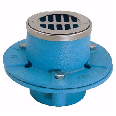 Jones Stephens 1-1/2 inch IPS Code Blue EZ Test Shower Drain with 6" Base and 3-1/2 inch Stainless Steel Round Strainer