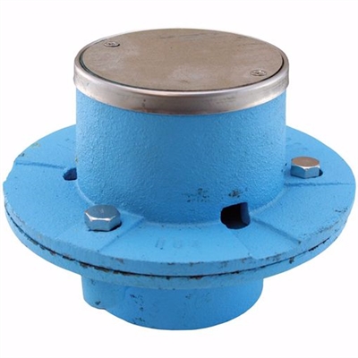 Jones Stephens 2 inch IPS Code Blue EZ Test Shower Drain with 6 inch Base and 3-1/2 inch Stainless Steel Round Strainer