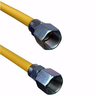 Jones Stephens Yellow Coated 18 Inch 1/2" FIP x 1/2" FIP Valve Stainless Steel Gas Connector G70108