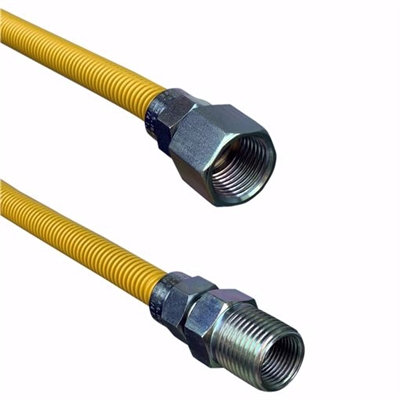 Jones Stephens Yellow Coated 12 Inch 3/8" FIP x 1/2" MIP Valve Stainless Steel Gas Connector G70105