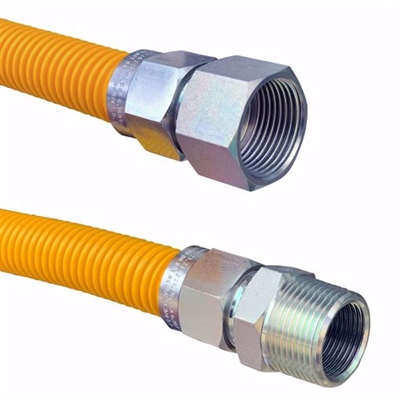 Jones Stephens Yellow Coated 18 Inch 1in FIP x 1in MIP Valve Stainless Steel Gas Connector G76015