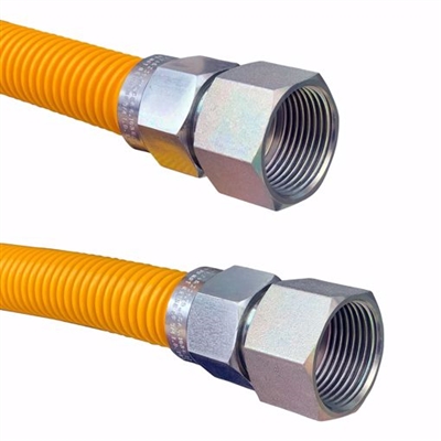 Jones Stephens Yellow Coated 24 Inch 3/4in FIP x 3/4in FIP Valve Stainless Steel Gas Connector G76023