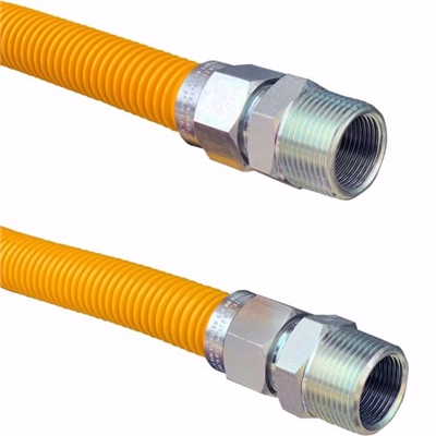 Jones Stephens Yellow Coated 48 Inch 3/4in MIP x 3/4in MIP Valve Stainless Steel Gas Connector G76051