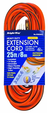Bright-Way 25 ft Lighted End Indoor/Outdoor Extension Cord Grounded R3025CL