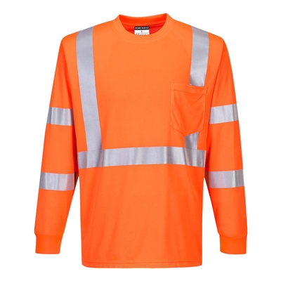 Portwest Hi-Vis Long Sleeve Ribbed Cuff T-Shirt Orange S192