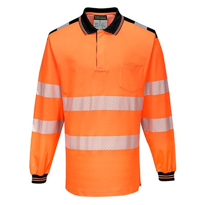 Portwest PW3 Hi-Vis Polo Shirt L/S Orange Black T184