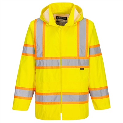 Portwest Hi-Vis Contrast Tape Rain Jacket Yellow UH400