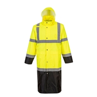 Portwest Hi-Vis Contrast Rain Coat 48" Yellow/Black UH446